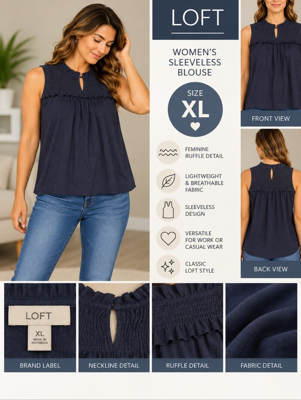 Loft Women's XL blue sleeveless blouse #31
